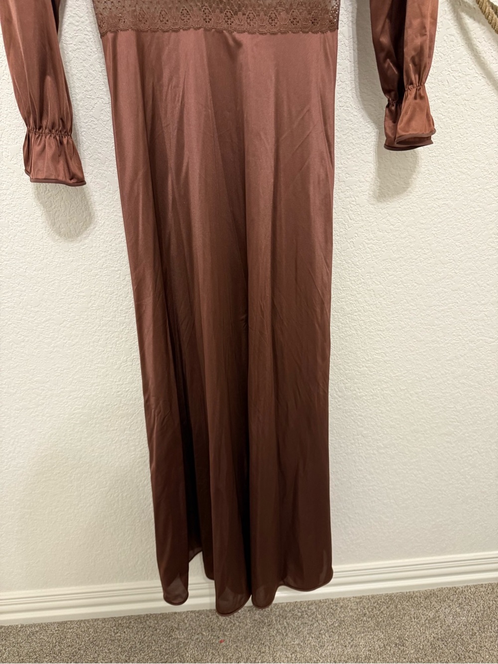 Vintage 1970 Chloé inspired Chocolate Brown Nylon Maxi Dress - Picture 4 of 7